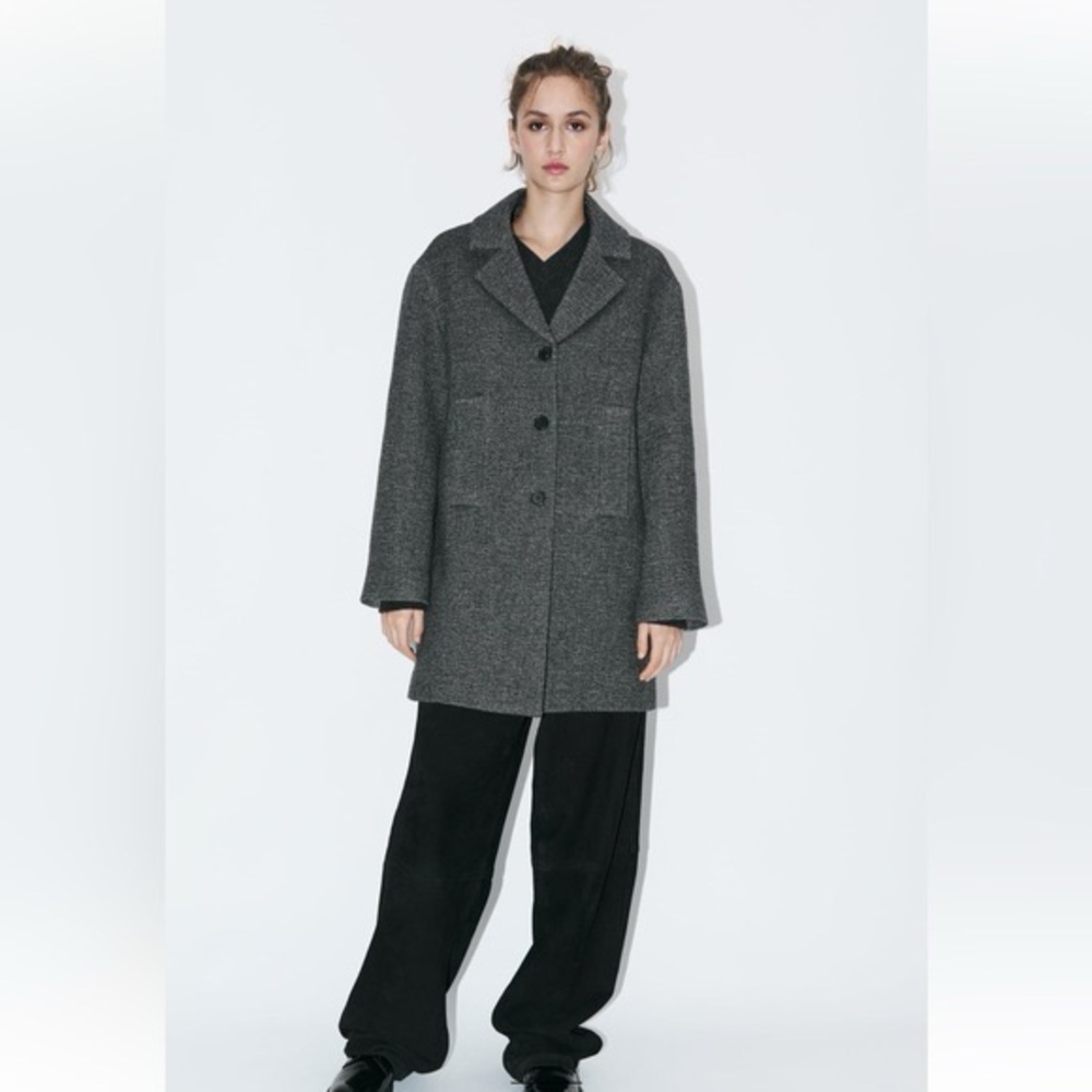 NWOT ZARA Manteco Wool Blend Heather Grey Short Button Up Jacket Sz XS